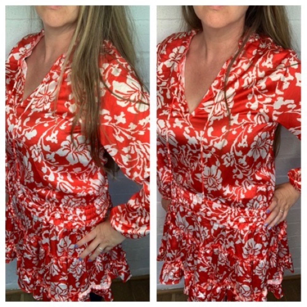 AREA Stars Ruffle Floral Satin Long Sleeve Dress size Small